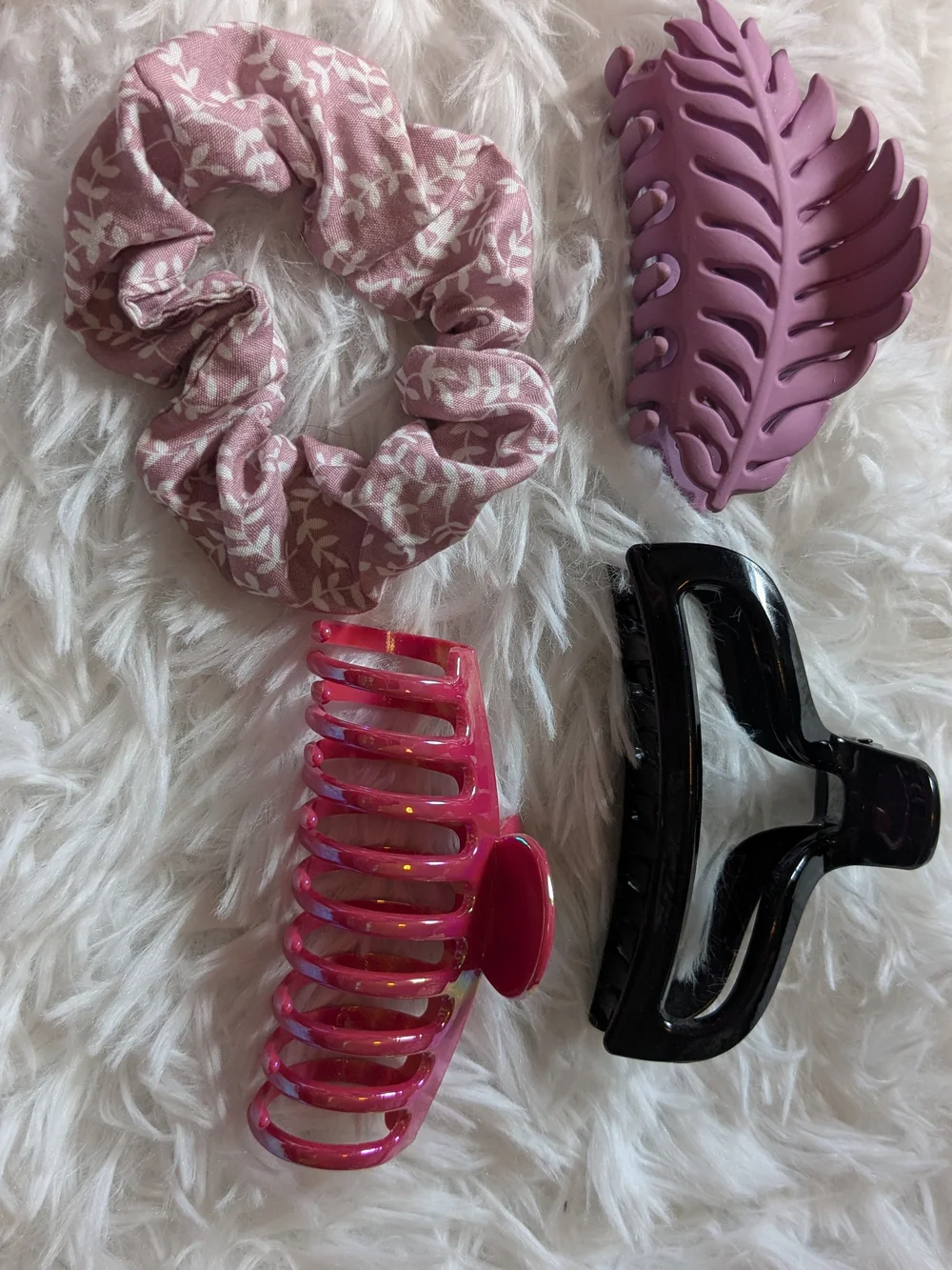 Hair Clip and Scrunchie Set - Pink, Purple, Black